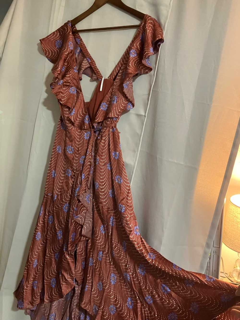 Anthropologie Brown Floral Maxi Dress with Blue Accents - Picture 2 of 16
